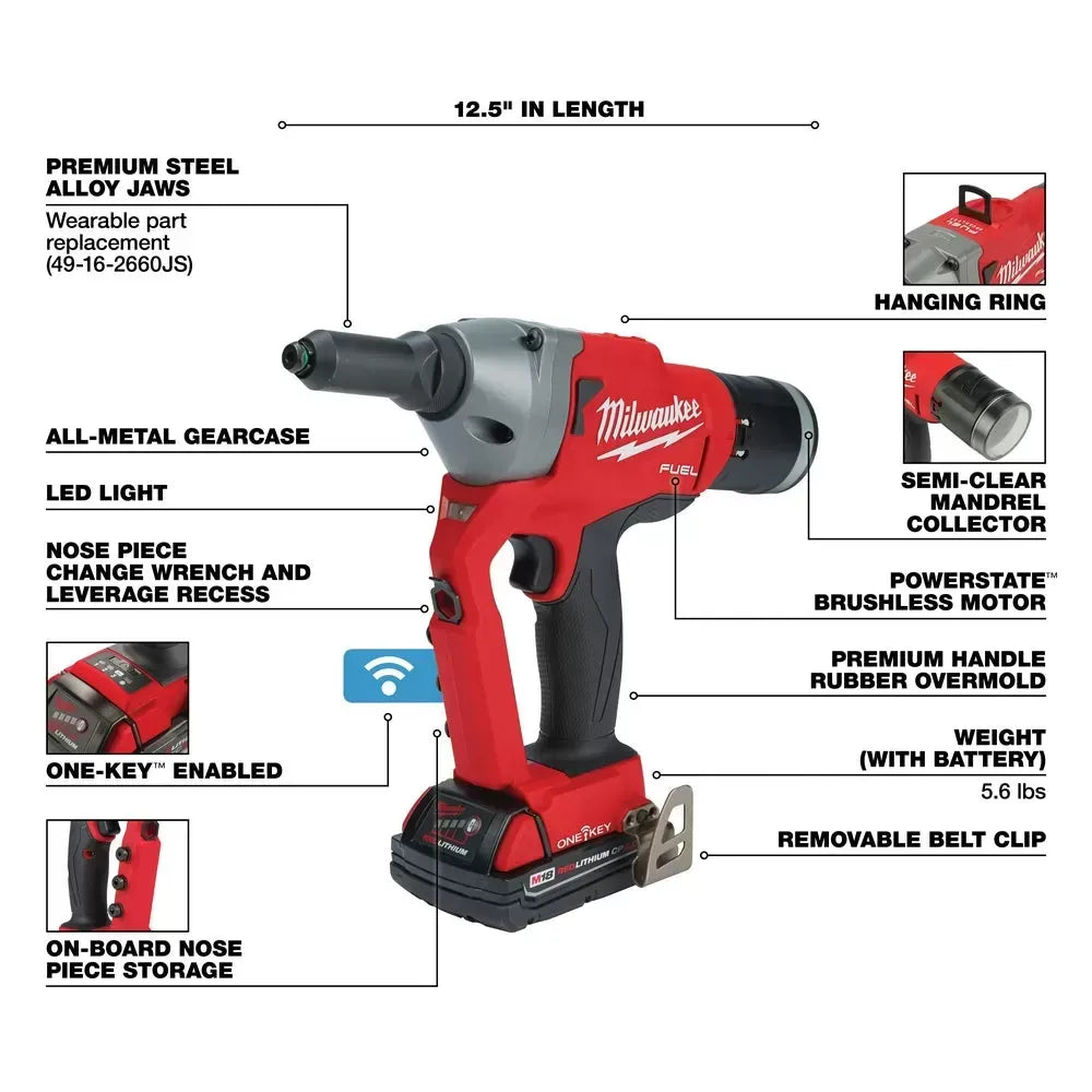 Milwaukee 2660-22CT M18 FUEL 18V 1/4" Li-Ion Blind Rivet Tool Kit w/ ONE-KEY