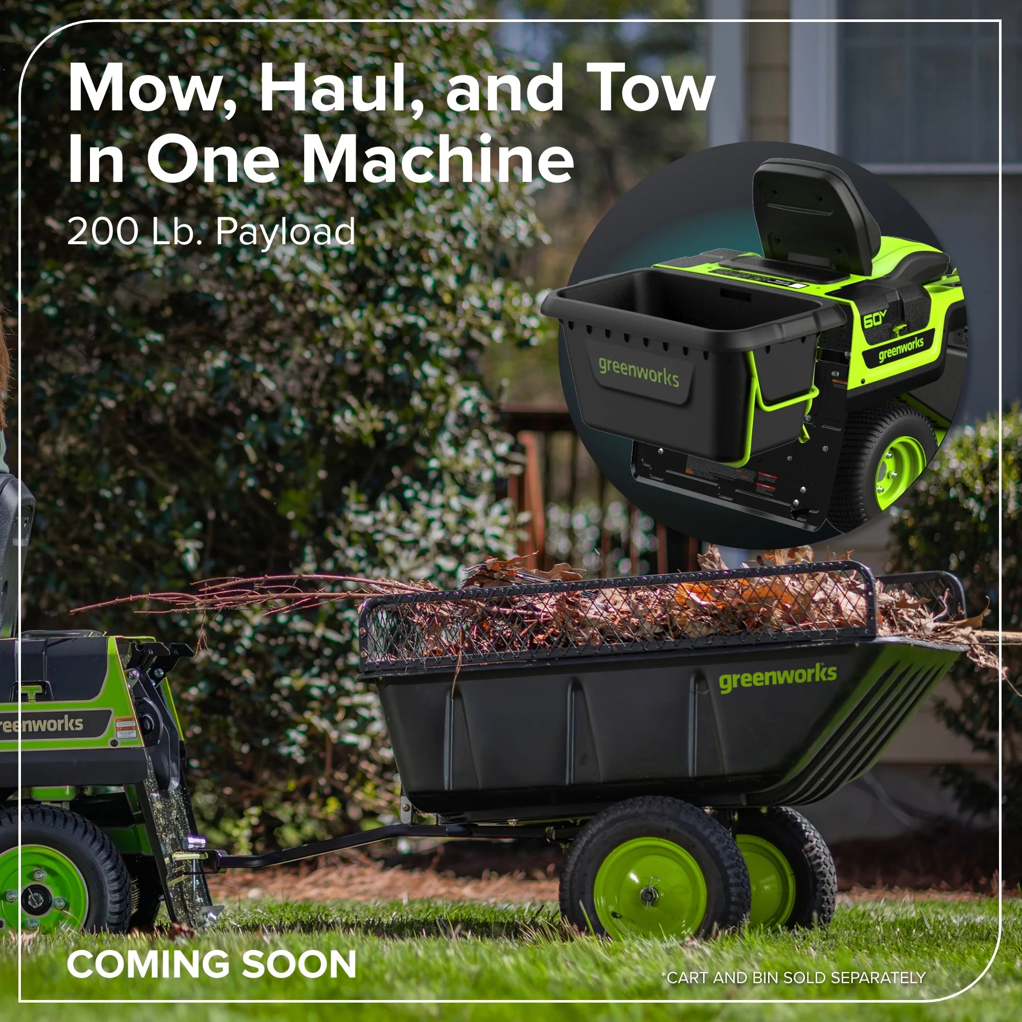 80V Compact Cordless Riding Lawn Mower with Four Batteries and Turbo Wall Charger