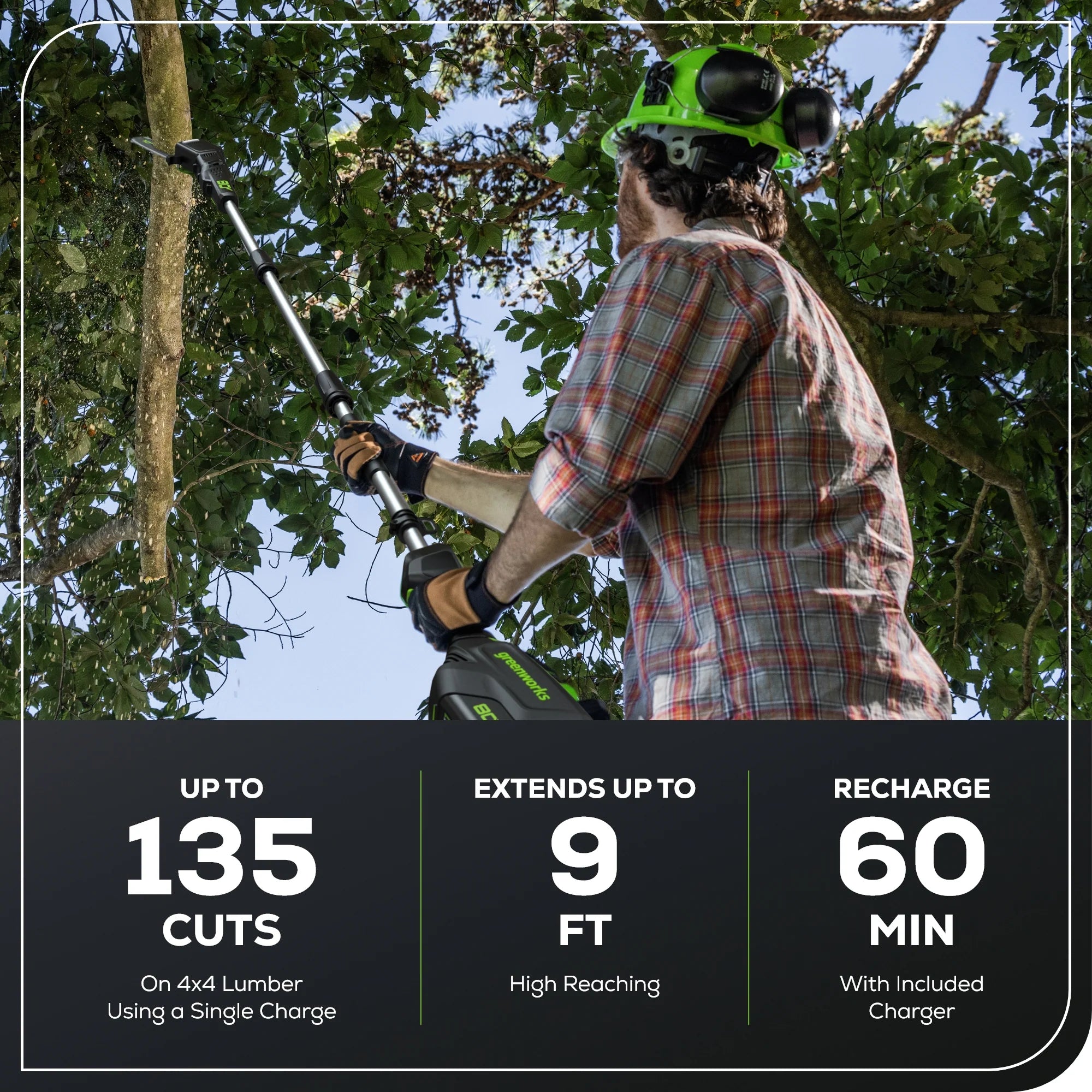 80V Cordless Pole Saw with 14-Foot Reach, 2.0Ah Battery and Charger