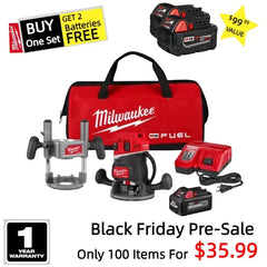 Milwaukee 2838-21 M18 FUEL 18V 1/2" Cordless Lithium-Ion Router Kit, BLACK FRIDAY PRE-SALE ONLY $35.99 AND 2 ADDITIONAL 5.0AH BATTERIES FOR THE FIRST 100 CUSTOMERS