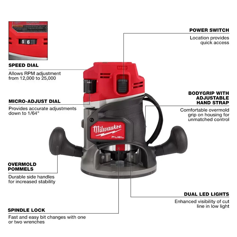 Milwaukee 2838-20 M18 FUEL 18V 1/2" Cordless Lithium-Ion Router - Bare Tool