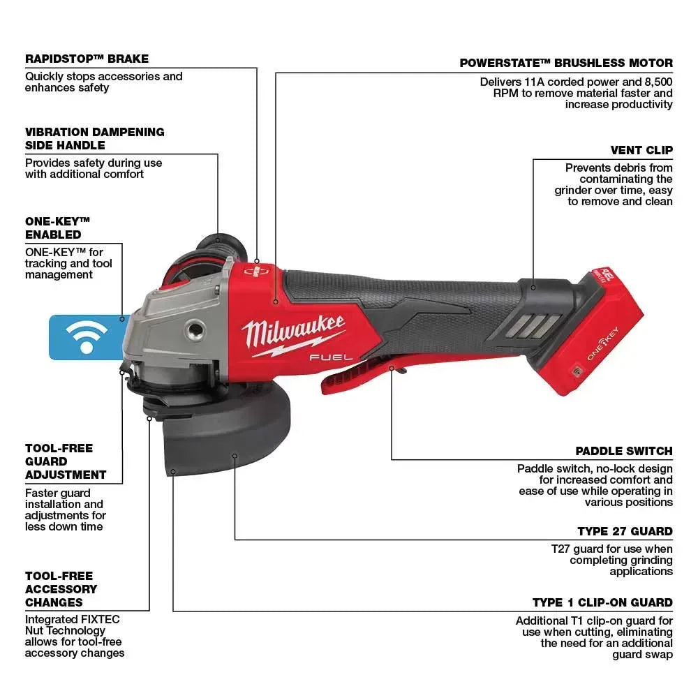 Milwaukee Pre-Sale 2882-20 M18 FUEL 4-1/2" / 5" Paddle Switch Braking Grinder - Bare Tool
