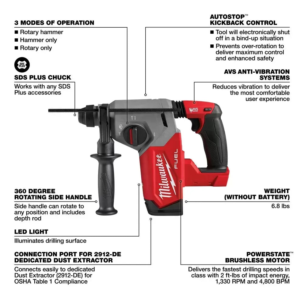 Milwaukee Pre-Sale 2912-20 M18 FUEL 18V 1" SDS Plus Rotary Hammer w/ 4-1/2" / 5" Grinder