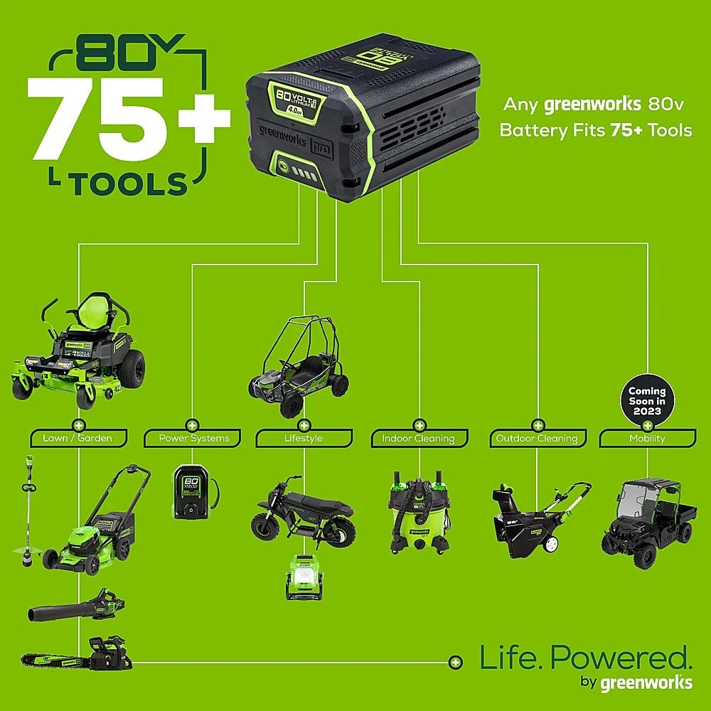 80V Cordless Riding Lawn Mower with Six Batteries and Dual-Port Turbo Chargers