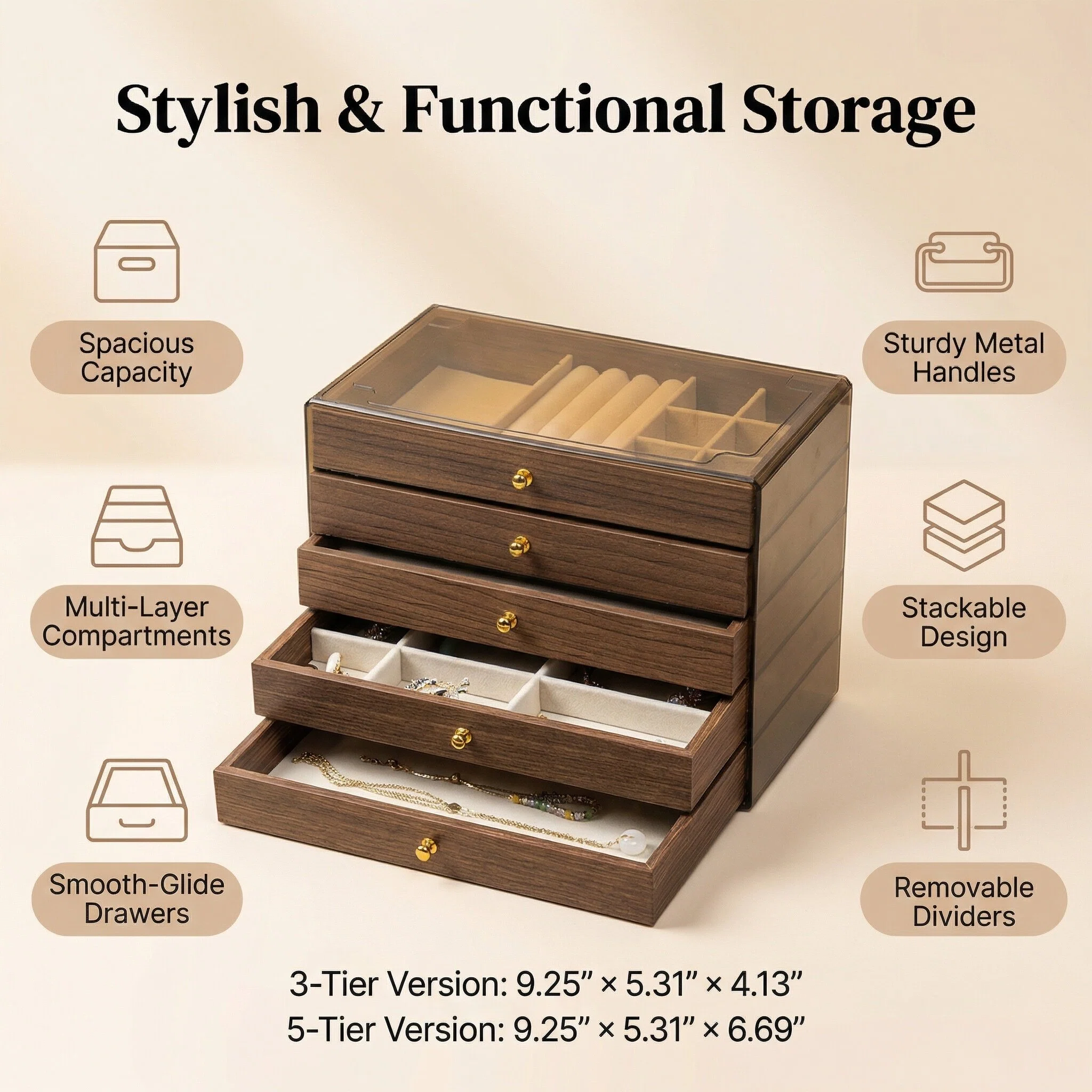 Multi-Layer Walnut Wood Grain Bracelet Jewelry Box