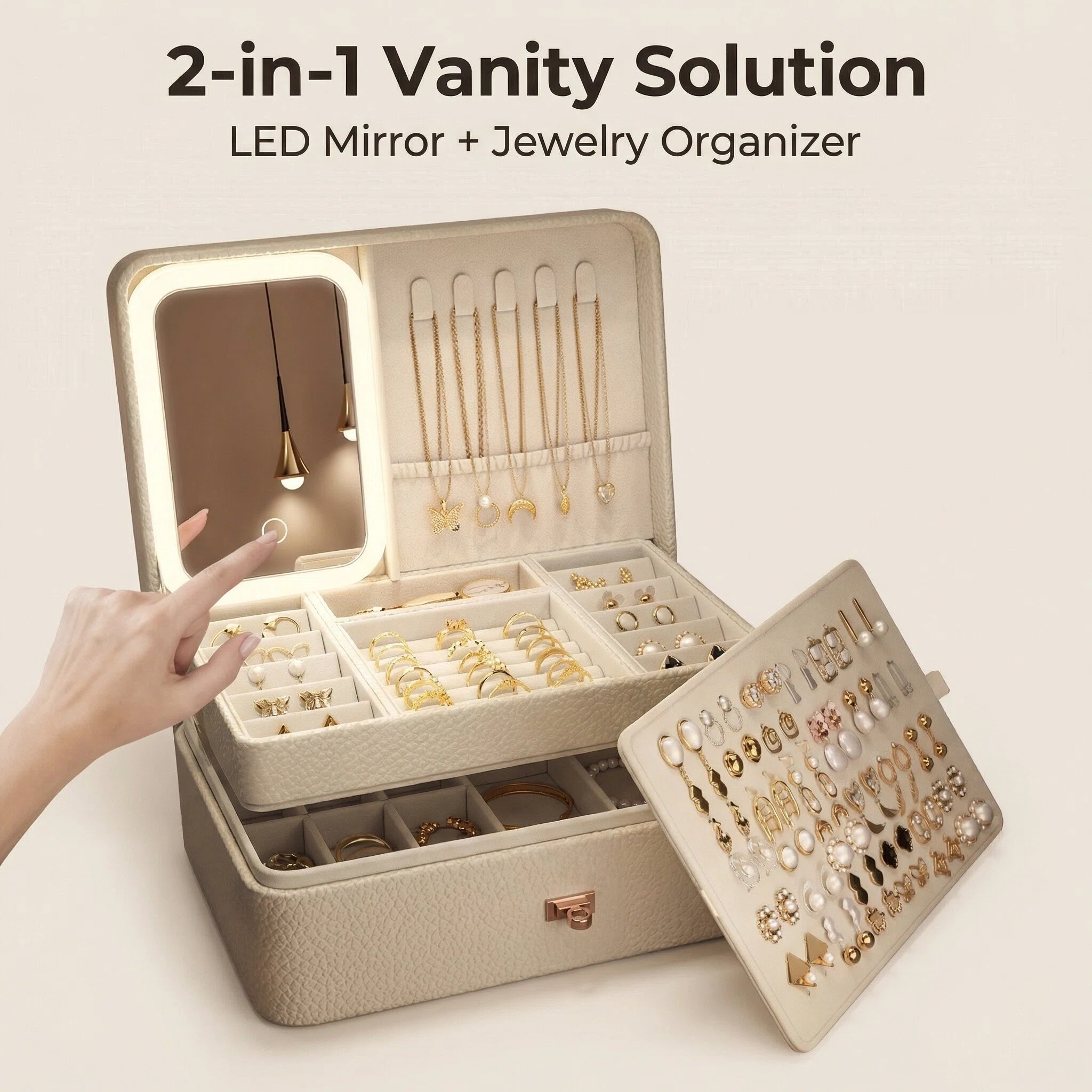 Built-in LED Light Makeup Mirror Jewelry Box