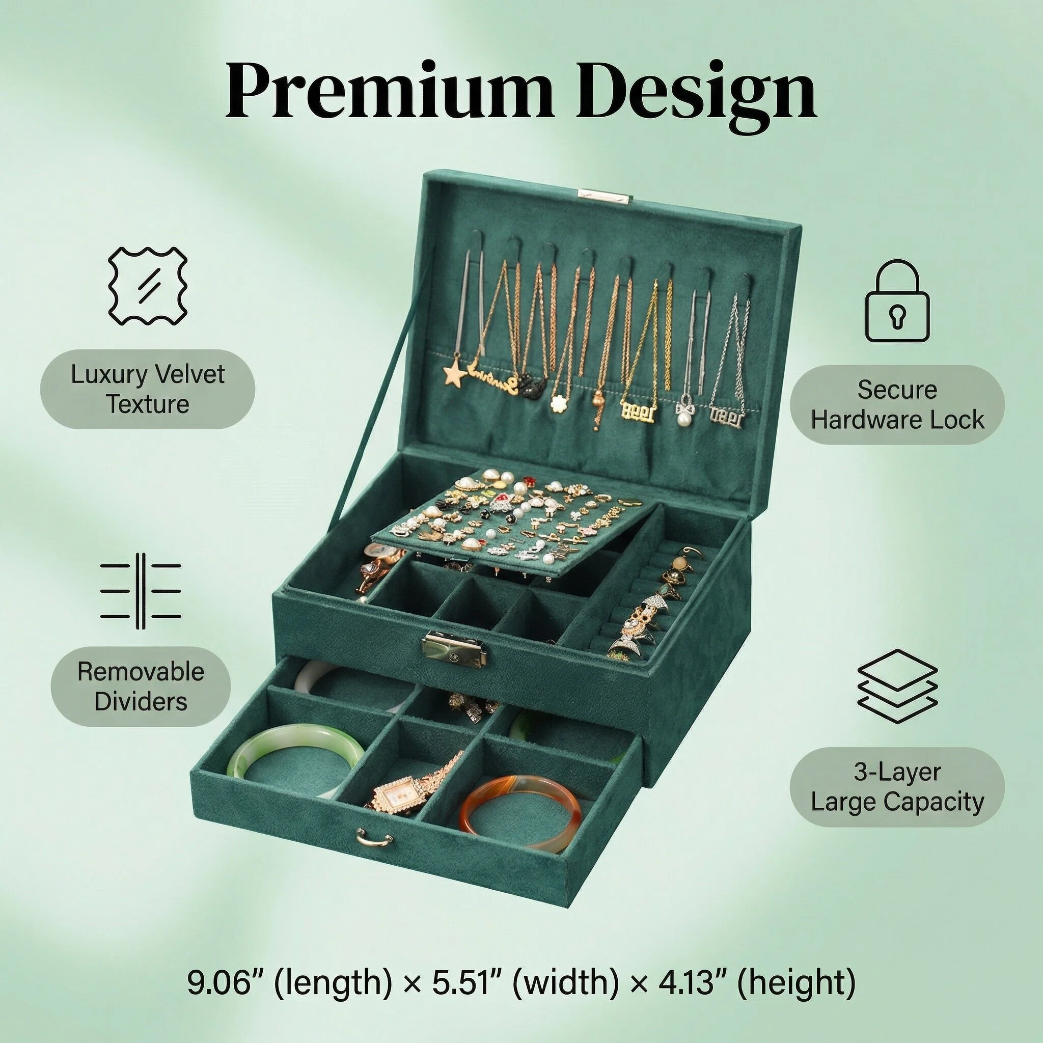 Vintage Premium Velvet Jewelry Box with Lock