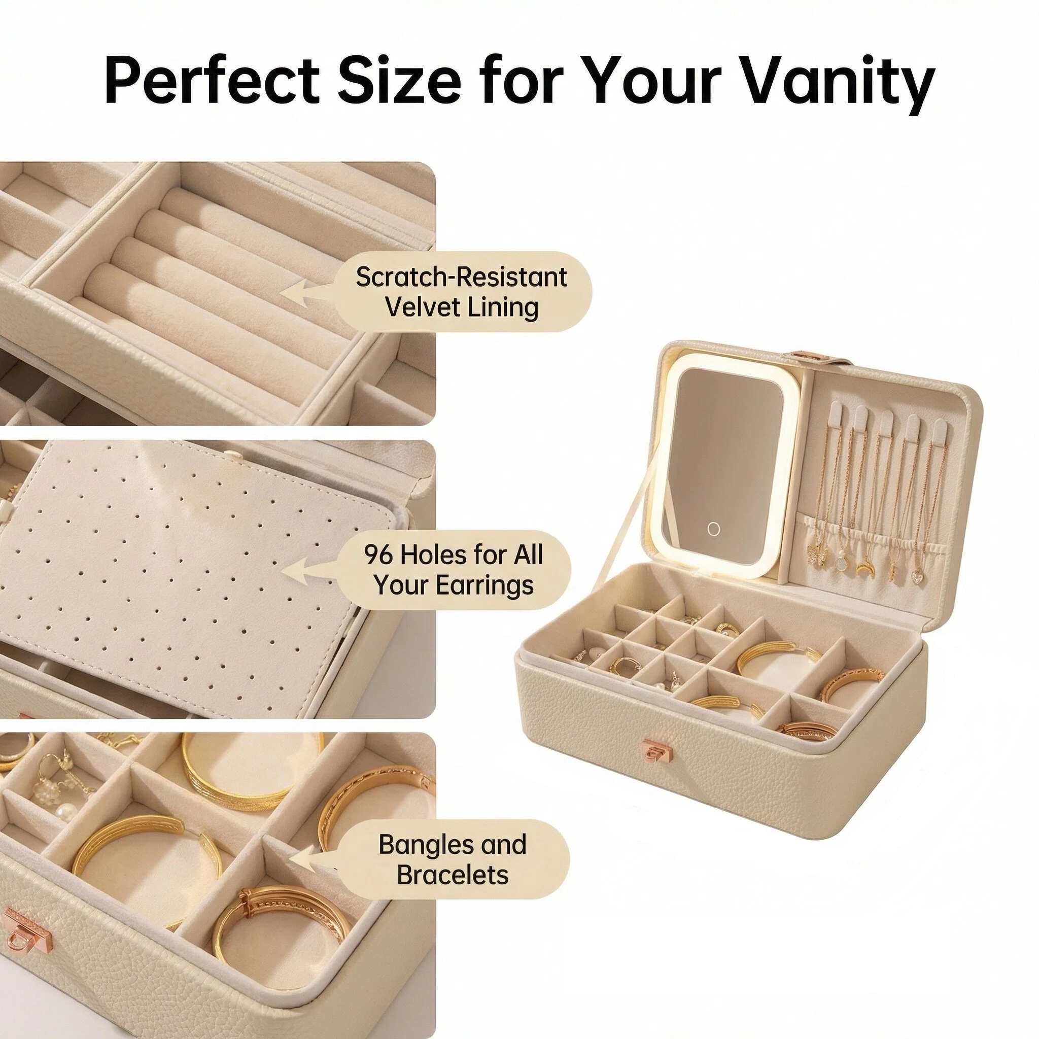 Built-in LED Light Makeup Mirror Jewelry Box