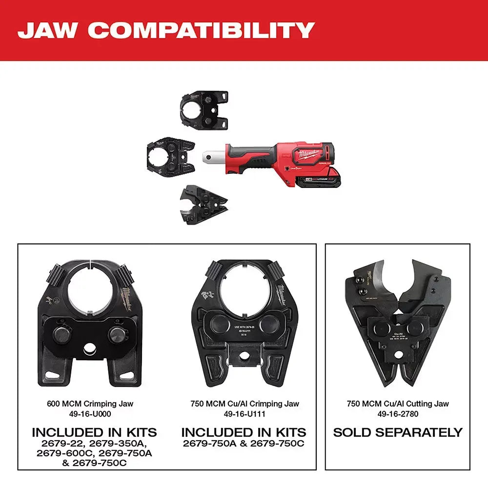 Milwaukee 2679-22 M18 18V 600 Mcm U Style Crimping Jaw w/ Batteries & One Key