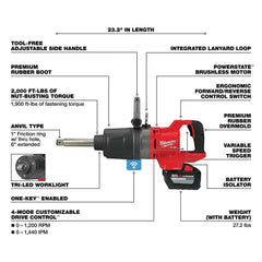Milwaukee 2869-22HD M18 FUEL 18V 1" D-Handle Anvil High Torque Impact Wrench Kit