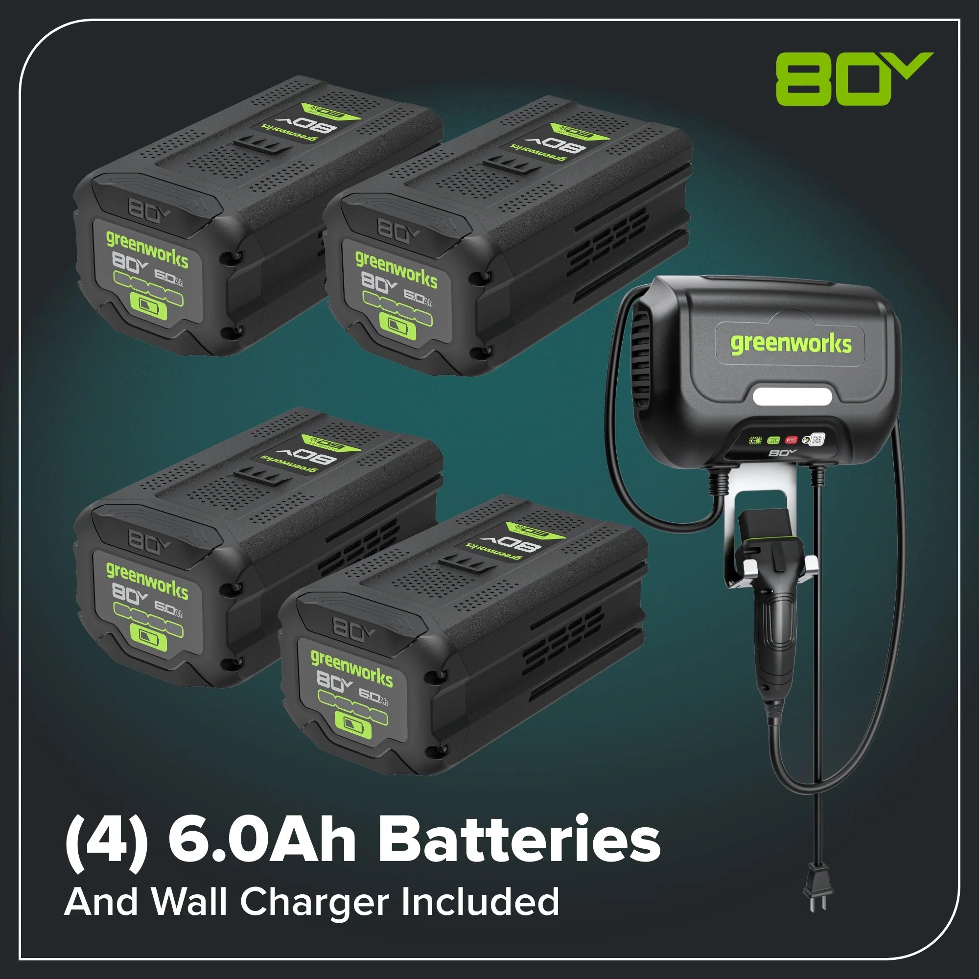80V Compact Cordless Riding Lawn Mower with Four Batteries and Turbo Wall Charger
