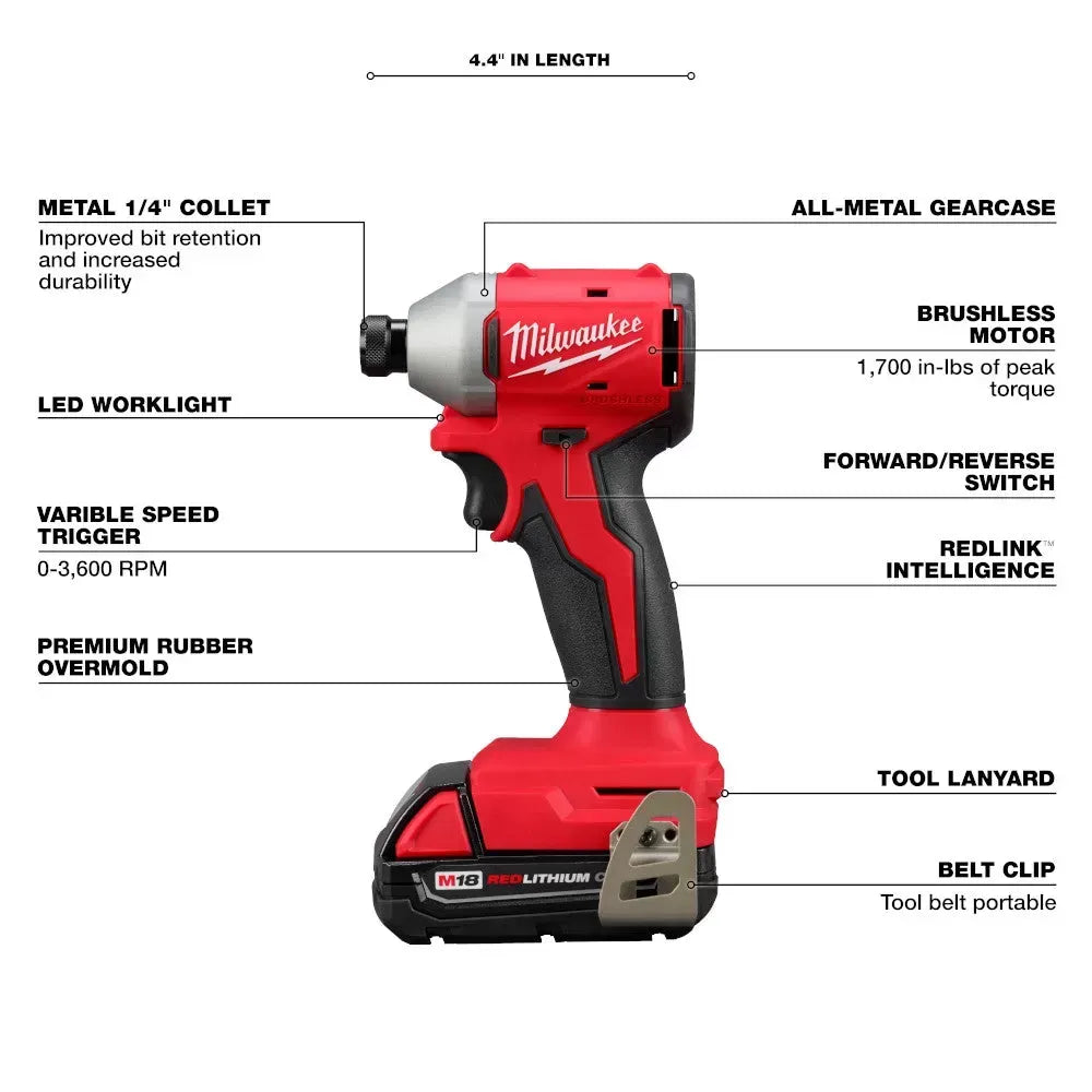 Milwaukee Pre-Sale 3650-21P M18 18V 1/4" Compact Hex Impact Driver Kit