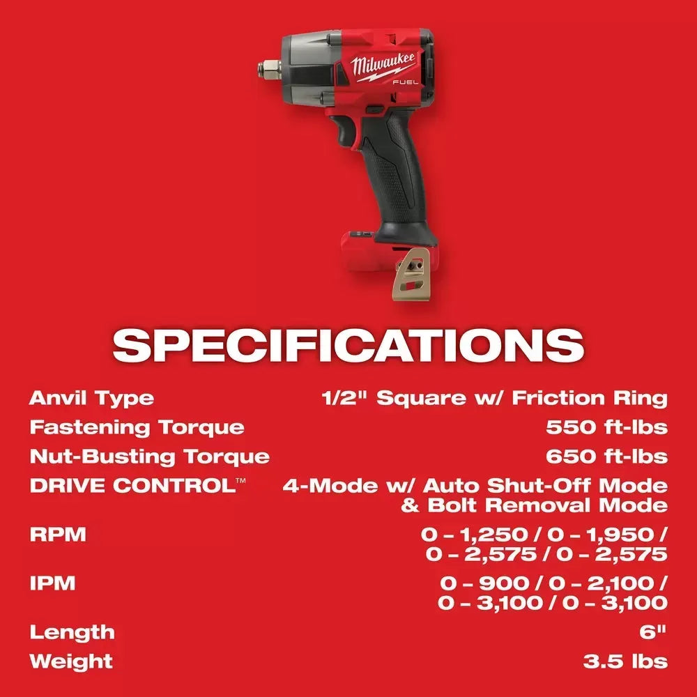 Milwaukee Pre-Sale 2962-22R M18 FUEL 18V 1/2" Mid-Torque Impact Wrench w/ Ring Kit