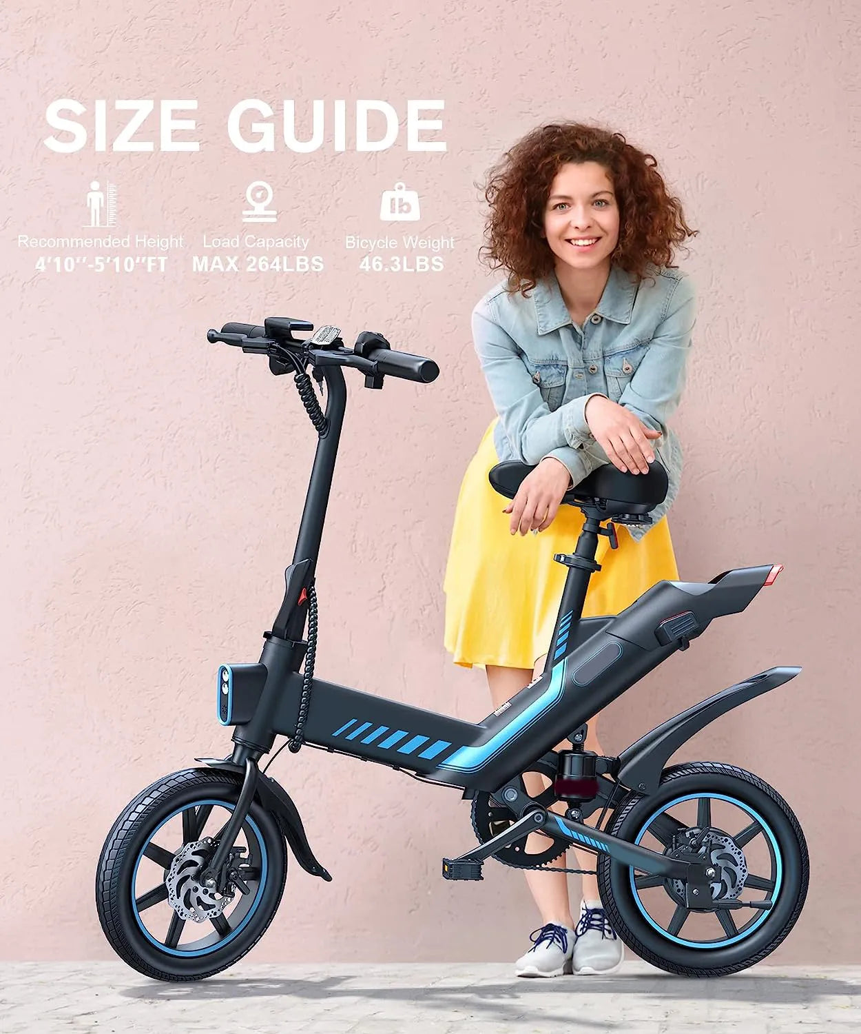 Electric Bike, Electric Bicycle with 18.5mph Electric Bikes for Adults Teens E Bike with Pedals, 14